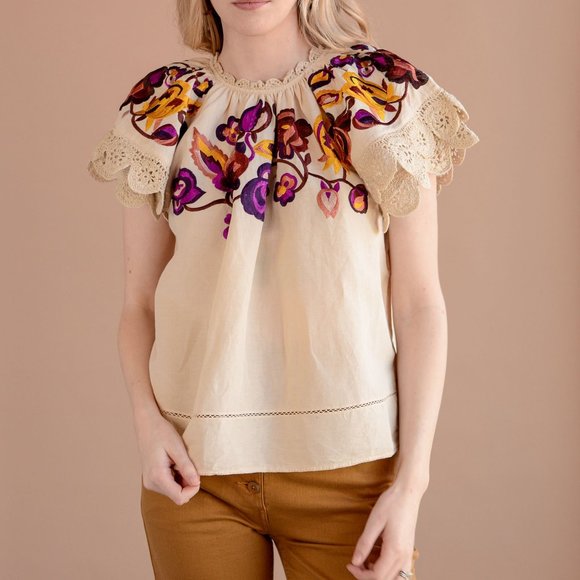 Ulla Johnson RUMI Embroidered Floral Crochet Top 0 - Picture 6 of 9